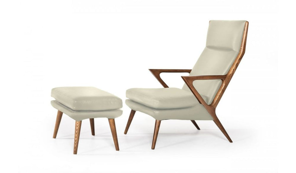 Homeroots 26" Beige Faux Leather And Walnut Lounge Chair With Ottoman   488429