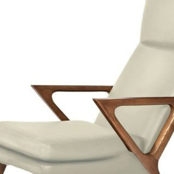 Homeroots 26" Beige Faux Leather And Walnut Lounge Chair With Ottoman   488429