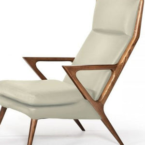 Homeroots 26" Beige Faux Leather And Walnut Lounge Chair With Ottoman   488429