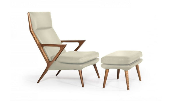 Homeroots 26" Beige Faux Leather And Walnut Lounge Chair With Ottoman   488429