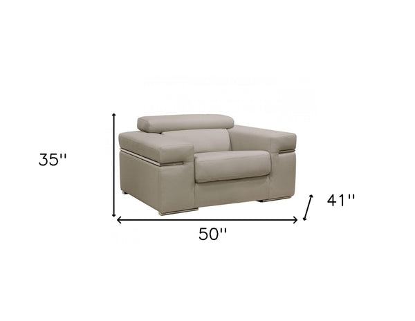 Homeroots 50" Light Grey Faux Leather And Brass Solid Color Arm Chair   488430