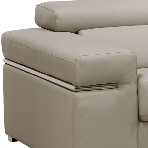 Homeroots 50" Light Grey Faux Leather And Brass Solid Color Arm Chair   488430