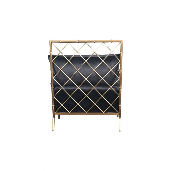 Homeroots 25" Black Velvet And Gold Solid Color Arm Chair   488431
