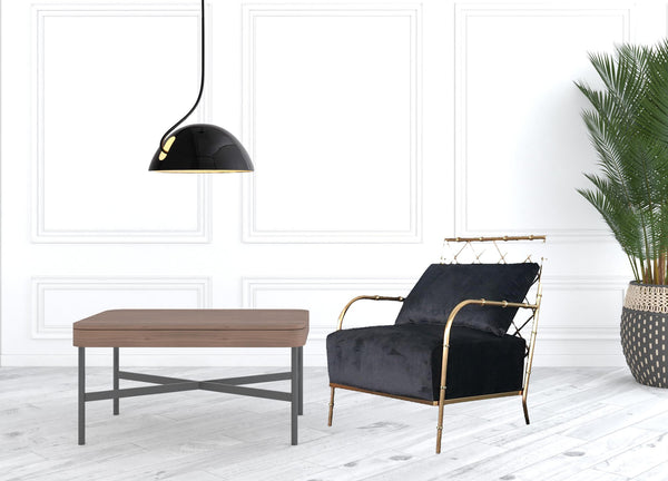 Homeroots 25" Black Velvet And Gold Solid Color Arm Chair   488431