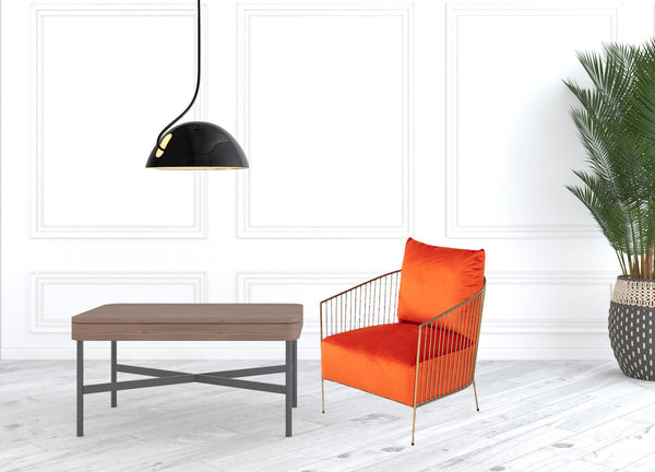 Homeroots 27" Orange Velvet And Gold Solid Color Arm Chair   488432