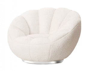 Homeroots 24" White Sherpa And Silver Clamshell Swivel Barrel Chair   488433