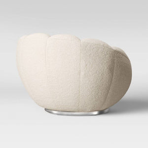 Homeroots 24" White Sherpa And Silver Clamshell Swivel Barrel Chair   488433