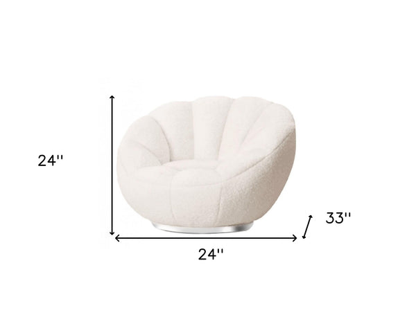 Homeroots 24" White Sherpa And Silver Clamshell Swivel Barrel Chair   488433