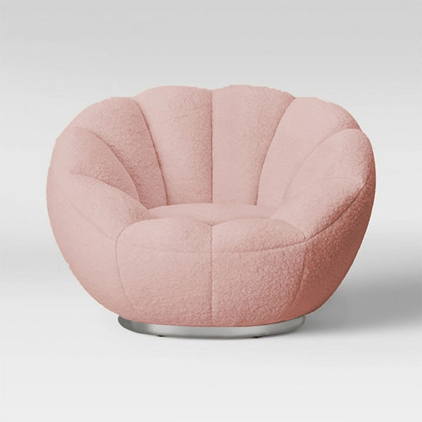 Homeroots 24" Pink Sherpa And Silver Clamshell Swivel Barrel Chair   488434