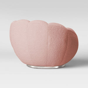 Homeroots 24" Pink Sherpa And Silver Clamshell Swivel Barrel Chair   488434