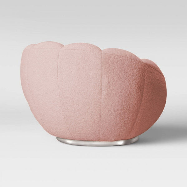 Homeroots 24" Pink Sherpa And Silver Clamshell Swivel Barrel Chair   488434
