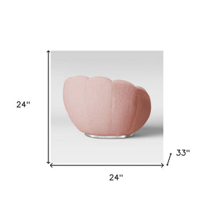 Homeroots 24" Pink Sherpa And Silver Clamshell Swivel Barrel Chair   488434