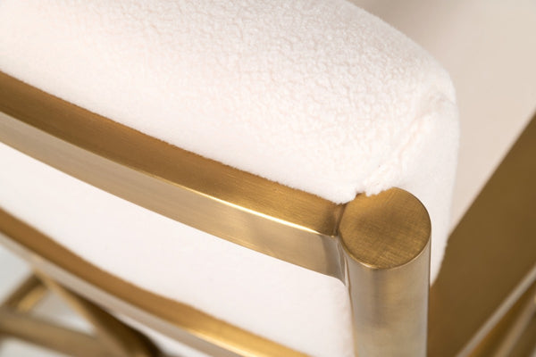 Homeroots 27" White Sherpa And Gold Directors Arm Chair   488435