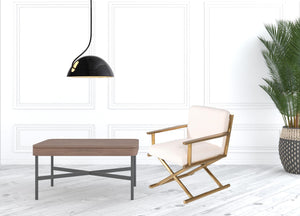 Homeroots 27" White Sherpa And Gold Directors Arm Chair   488435