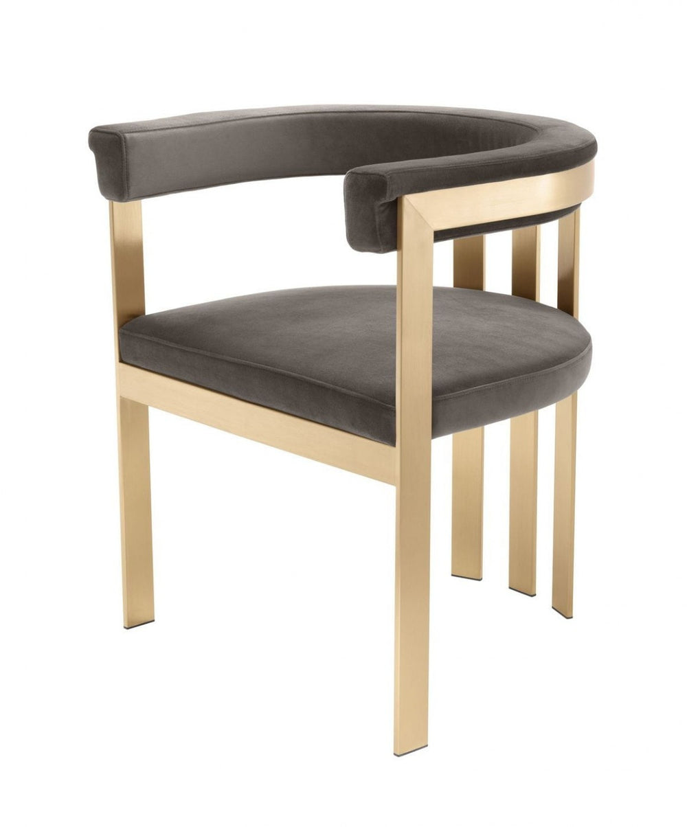 Homeroots 24" Grey Velvet And Gold Arm Chair   488436