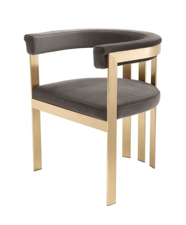 Homeroots 24" Grey Velvet And Gold Arm Chair   488436