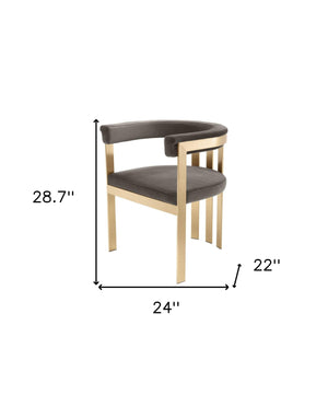 Homeroots 24" Grey Velvet And Gold Arm Chair   488436