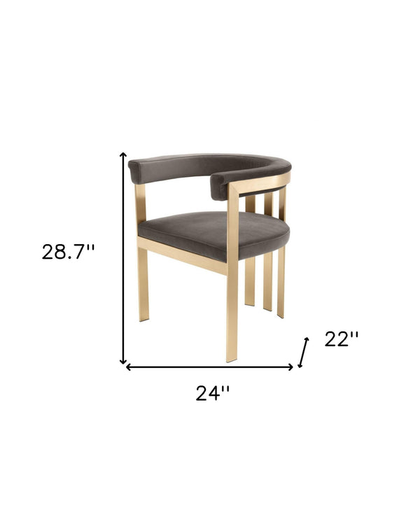 Homeroots 24" Grey Velvet And Gold Arm Chair   488436