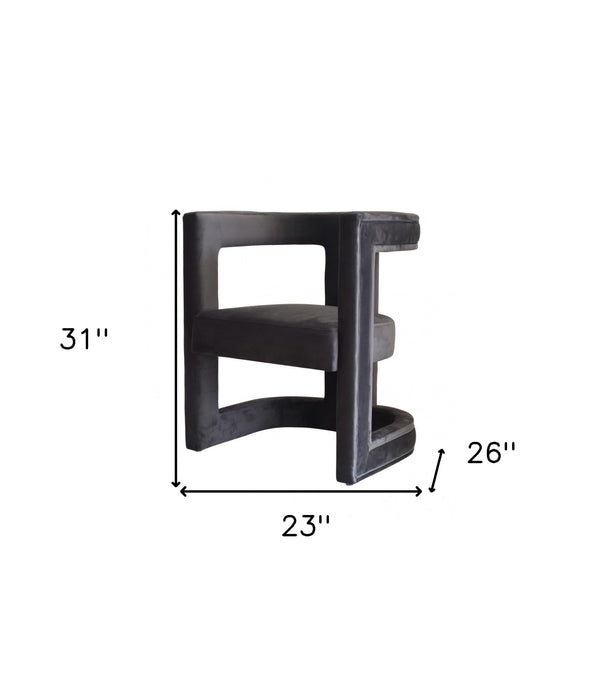 Homeroots 23" Dark Gray Velvet Contemporary Pierced Back Arm Chair   488437