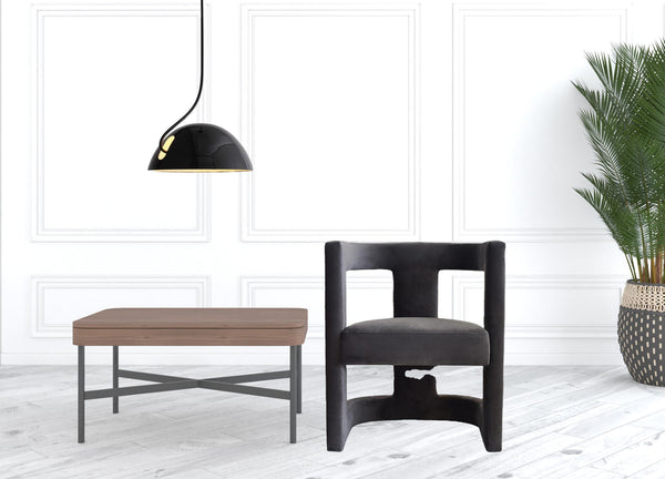 Homeroots 23" Dark Gray Velvet Contemporary Pierced Back Arm Chair   488437