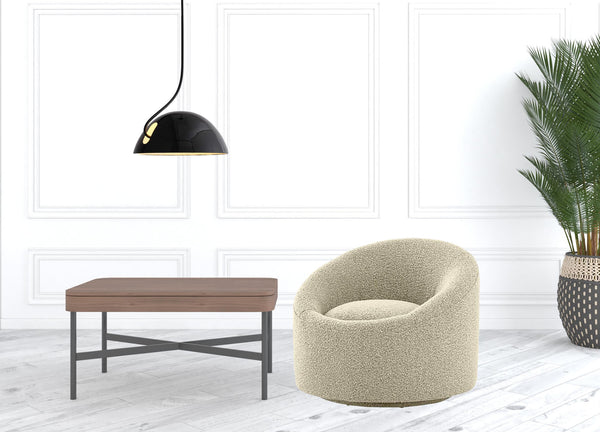 Homeroots 33" Beige 100% Polyester Solid Color Swivel Barrel Chair   488438