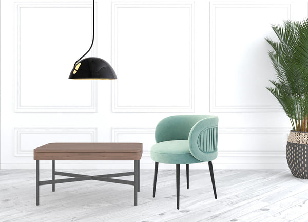 Homeroots 24" Teal Velvet And Black Solid Color Arm Chair   488442