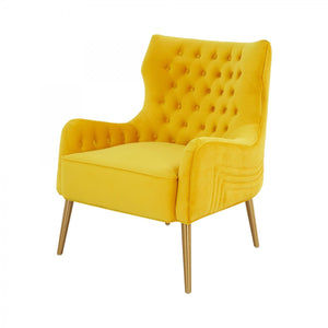 Homeroots 30" Yellow Velvet And Gold Solid Color Arm Chair   488444