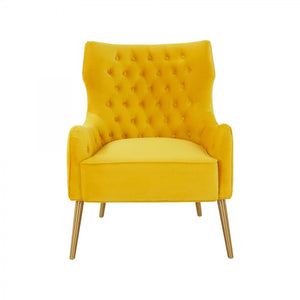 Homeroots 30" Yellow Velvet And Gold Solid Color Arm Chair   488444