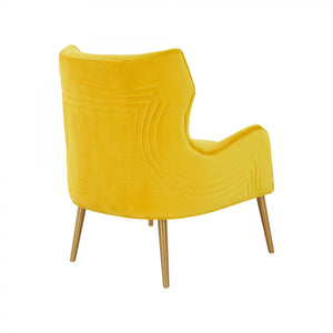 Homeroots 30" Yellow Velvet And Gold Solid Color Arm Chair   488444