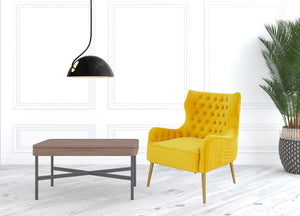 Homeroots 30" Yellow Velvet And Gold Solid Color Arm Chair   488444