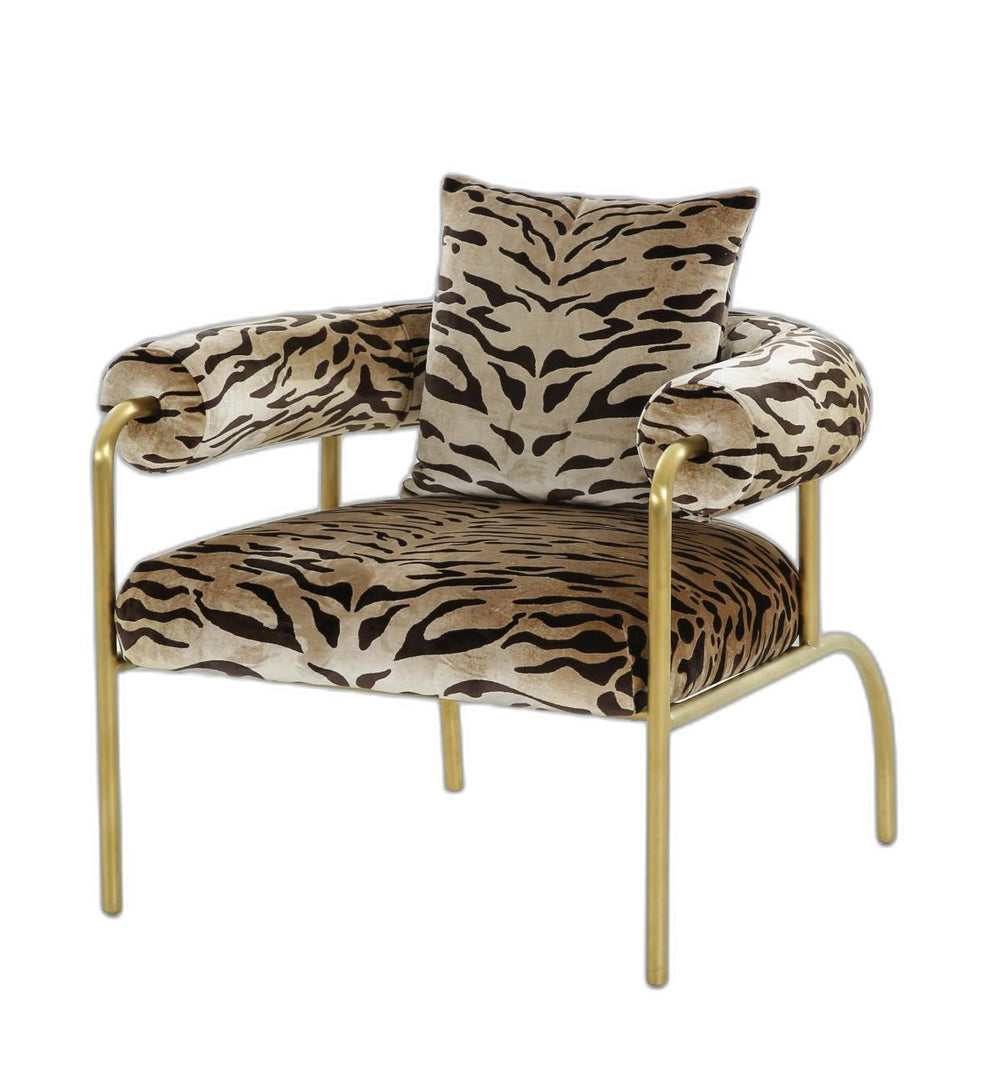Homeroots 34" Beige And Black 100% Polyester And Gold Animal Print Arm Chair   488445