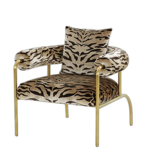 Homeroots 34" Beige And Black 100% Polyester And Gold Animal Print Arm Chair   488445