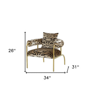 Homeroots 34" Beige And Black 100% Polyester And Gold Animal Print Arm Chair   488445