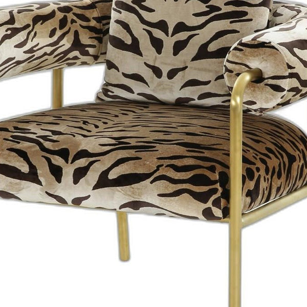 Homeroots 34" Beige And Black 100% Polyester And Gold Animal Print Arm Chair   488445
