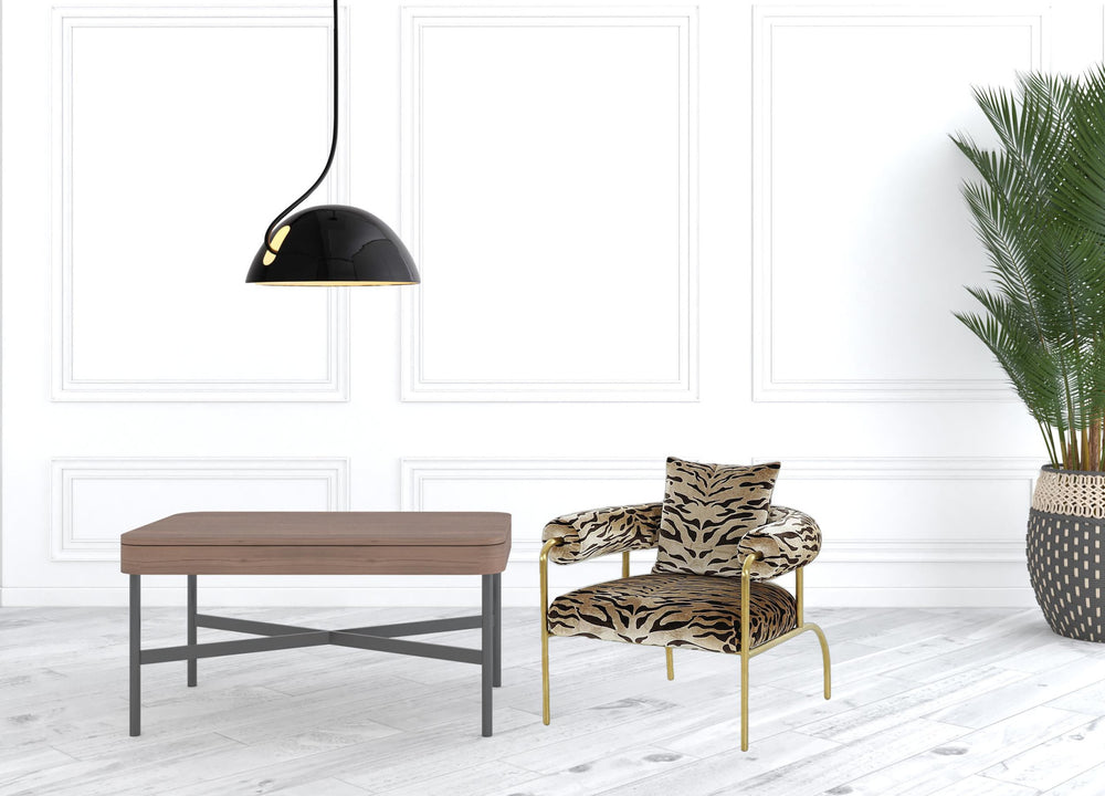 Homeroots 34" Beige And Black 100% Polyester And Gold Animal Print Arm Chair   488445