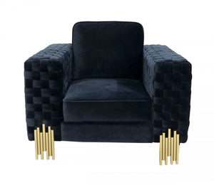 Homeroots 45" Black Velvet And Gold Solid Color Arm Chair   488446