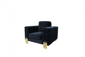 Homeroots 45" Black Velvet And Gold Solid Color Arm Chair   488446