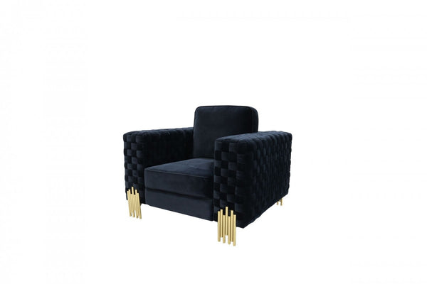 Homeroots 45" Black Velvet And Gold Solid Color Arm Chair   488446