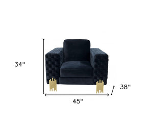 Homeroots 45" Black Velvet And Gold Solid Color Arm Chair   488446
