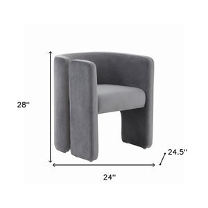 Homeroots 24" Grey Velvet Asymmetrical Base Arm Chair   488449