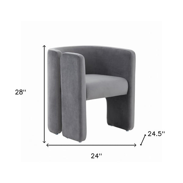 Homeroots 24" Grey Velvet Asymmetrical Base Arm Chair   488449