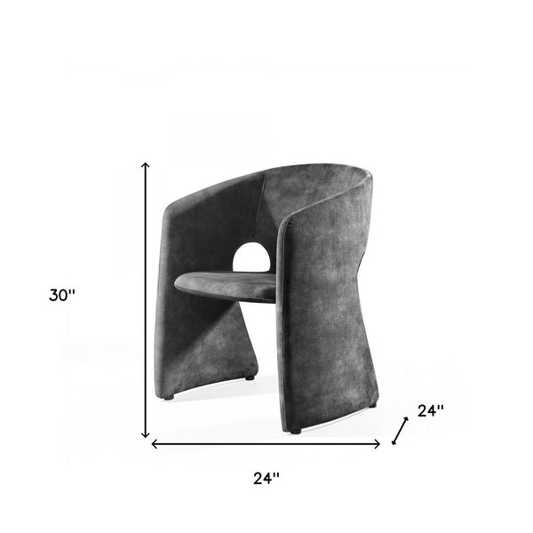 Homeroots 24" Dark Grey Velvet Solid Color Barrel Chair   488454