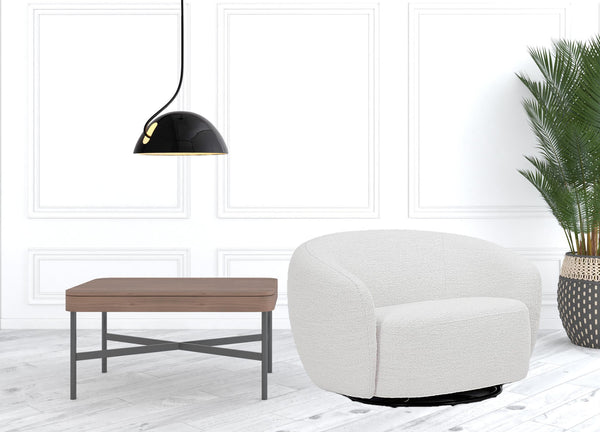 Homeroots 47" Off White 100% Polyester And Black Solid Color Swivel Barrel Chair   488456