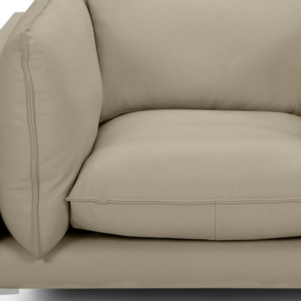 Homeroots 43" Taupe And Silver Top Grain Leather Arm Chair   488460