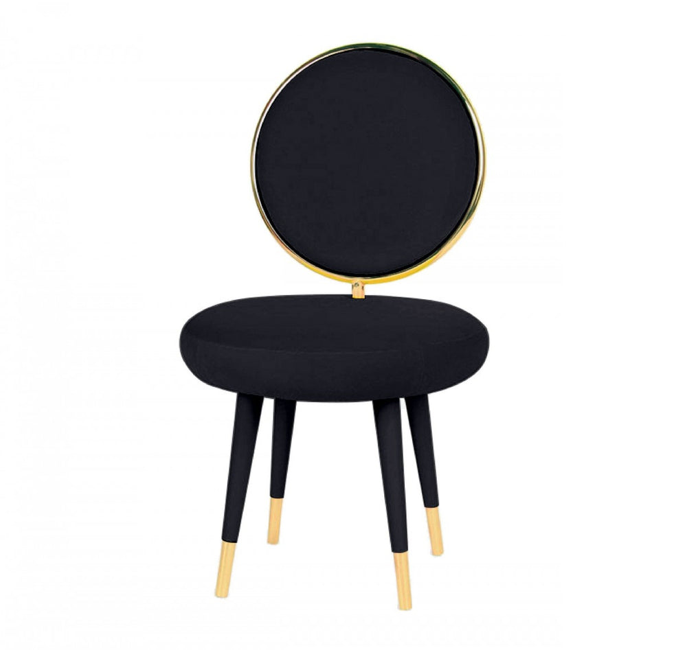 Homeroots Set Of Two 21" Black Velvet And Black And Gold Solid Color Side Chair   488462