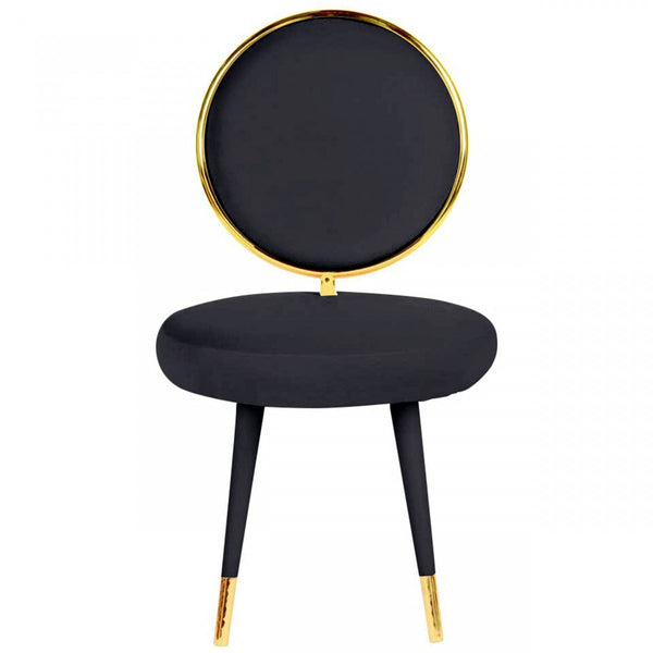 Homeroots Set Of Two 21" Black Velvet And Black And Gold Solid Color Side Chair   488462