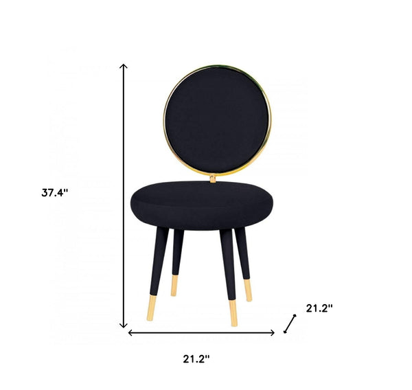 Homeroots Set Of Two 21" Black Velvet And Black And Gold Solid Color Side Chair   488462