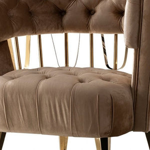 Homeroots 38" Dark Beige Velvet And Gold Exposed Back Accent Chair   488463