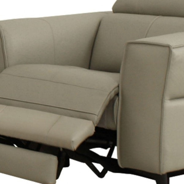 Homeroots 41" Light Grey Genuine Leather Power Recliner   488465