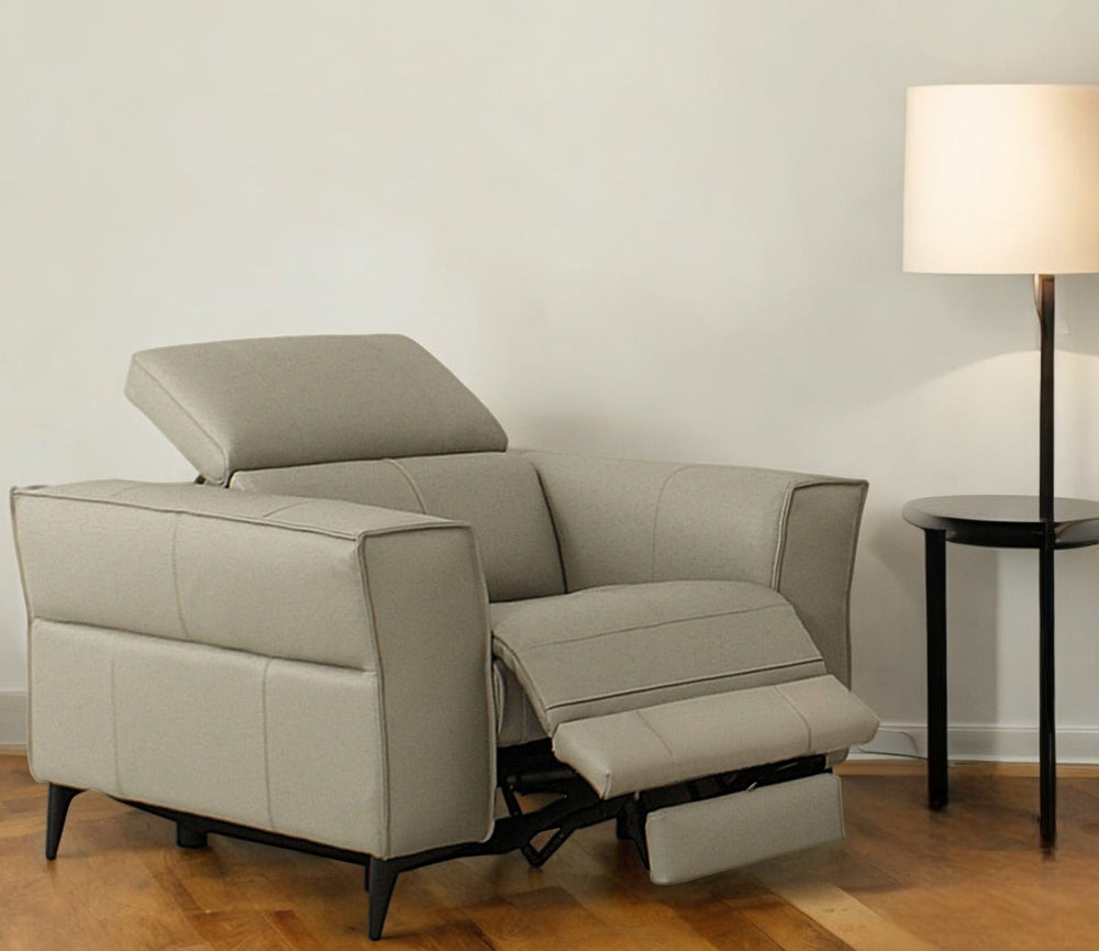 Homeroots 41" Light Grey Genuine Leather Power Recliner   488465